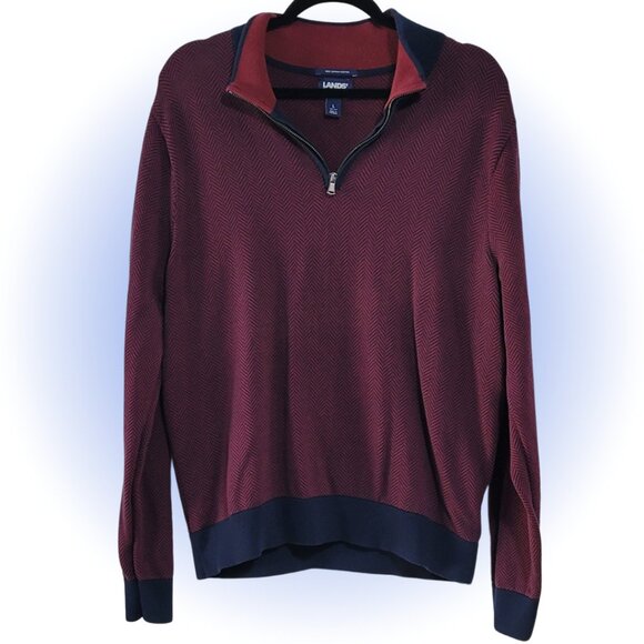 LAND'S END MEN'S MAROON & NAVY PULL OVER SWEATSHIRT EUC L 42-44 - Picture 1 of 5